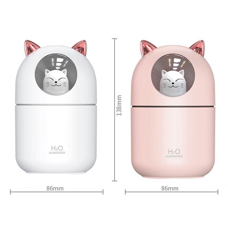 Mini 300ML USB Katzen Luftbefeuchter Aromaöl Diffusor Ultra Leise Haushalt Schlafzimmer Auto Luftreiniger mit Kaltnebel Licht