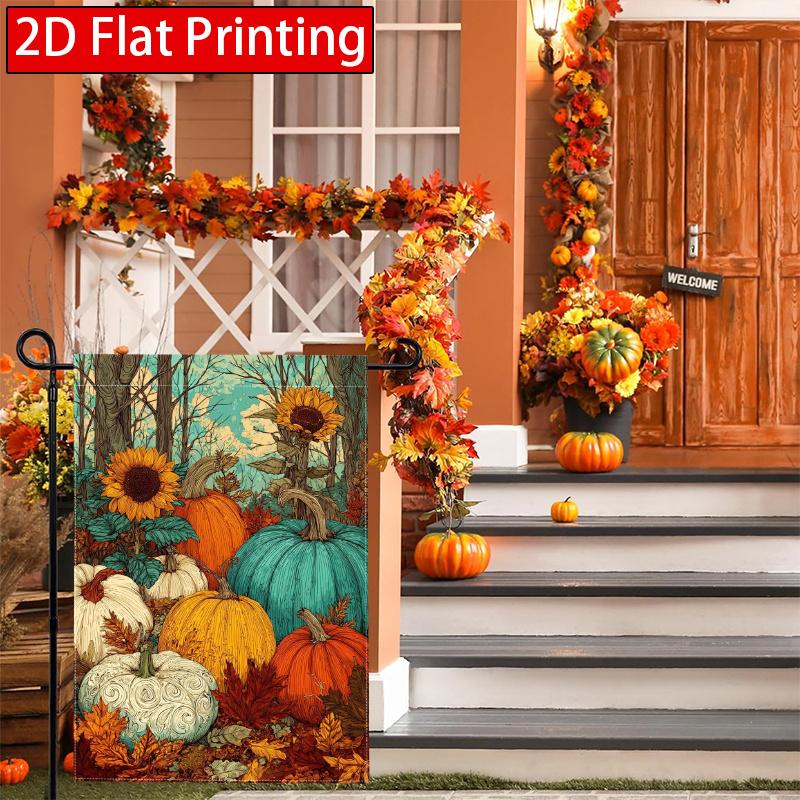 2D Flat, 2D Flat Thanksgiving Autumn Maple Leaves Sunflowers Welcome Garden Flag_2-28x40 Inch Outdoor Garden Flag Double-sided Home Decoration Courtya