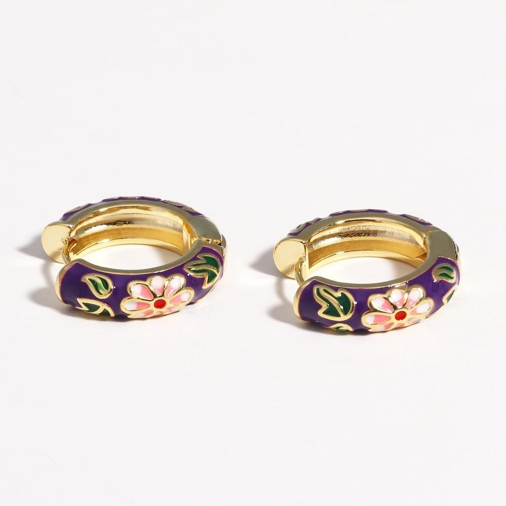Traditional Flower Enamel Ear Rings Chinese Glaze Ear Jewelry Chinese Style Earrings  Jewelry