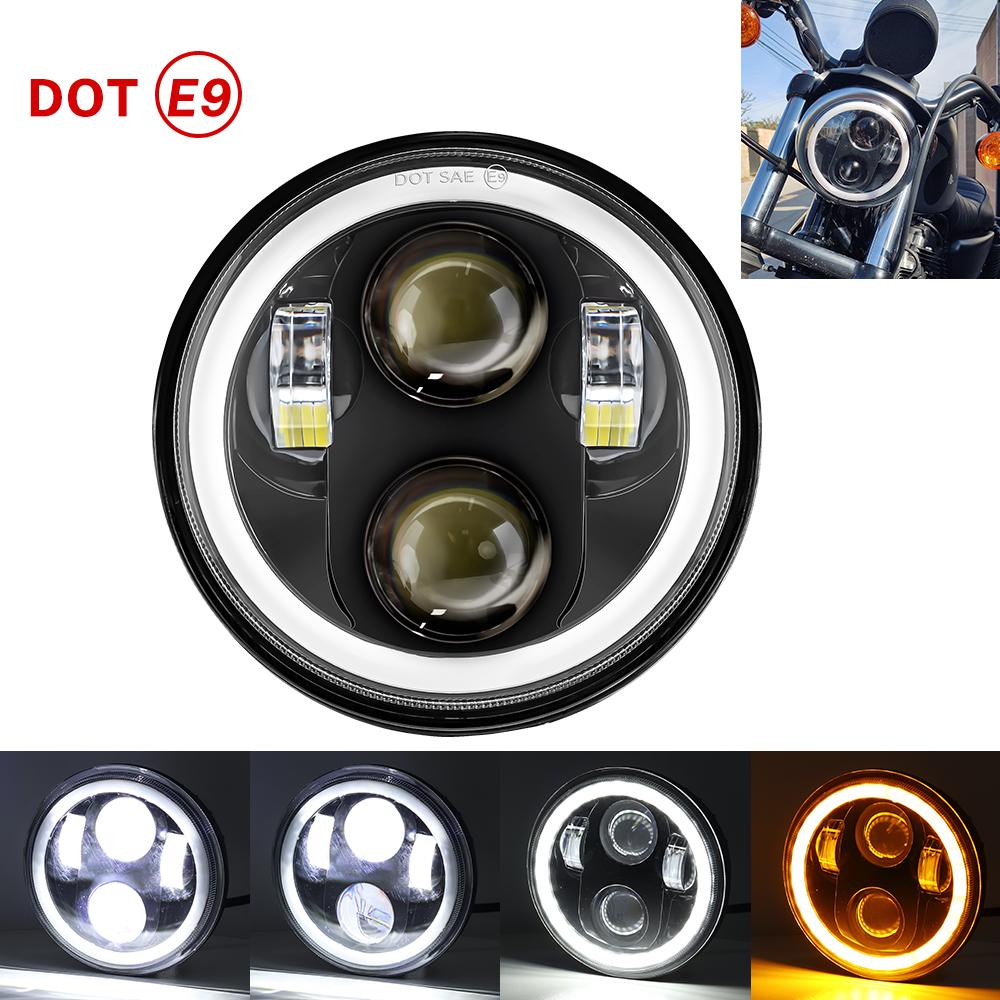 5.75" Inch Black LED Headlight Projector Halo Ring High Low Beam Motorcycle 5 3/4" DRL Turn Signal for Sportster Dyna Iron 883