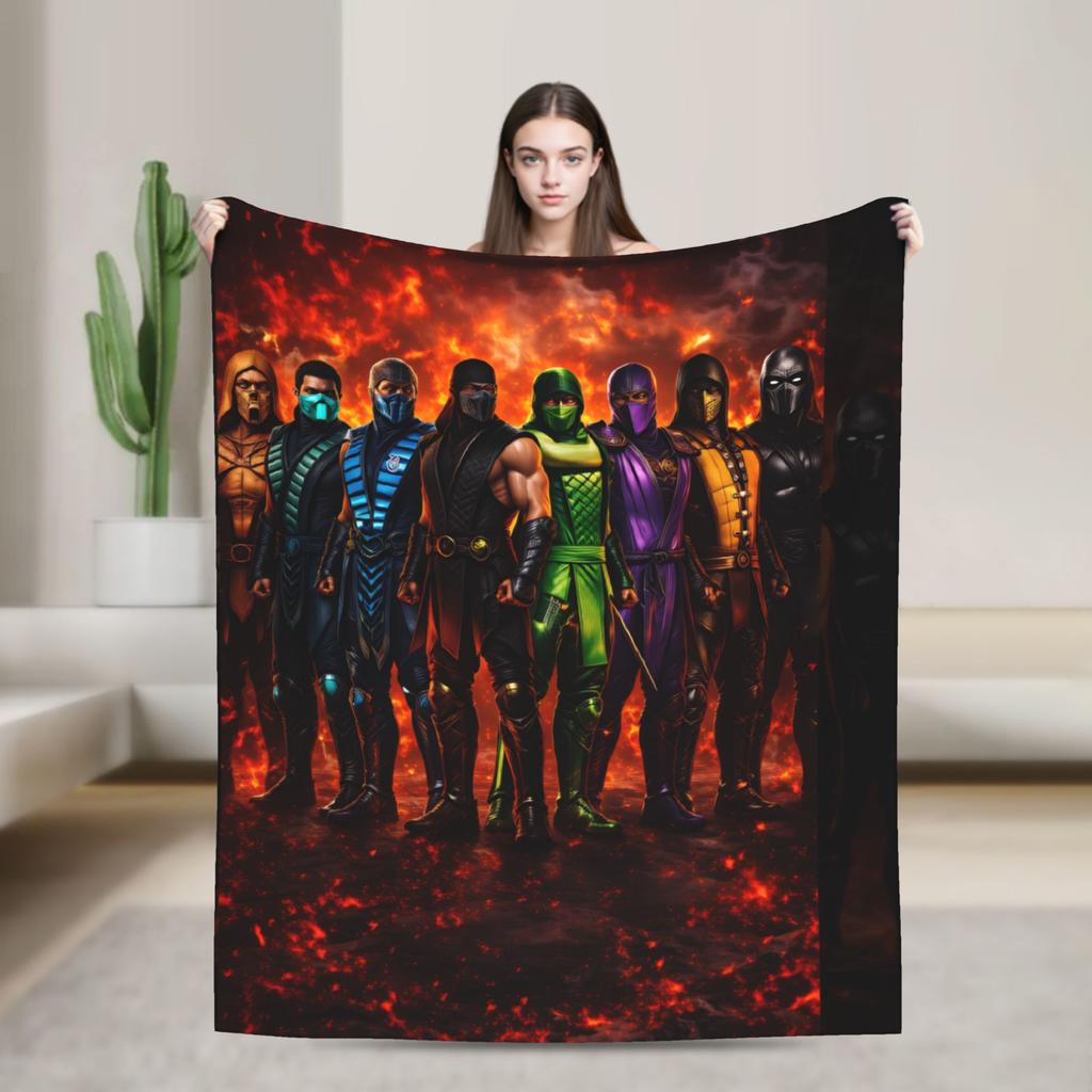 Mortal Kombat II Flannel Blanket Vintage Game Warm Bedding Throws for Living Room Camping Print Bedspread Sofa Bed Cover