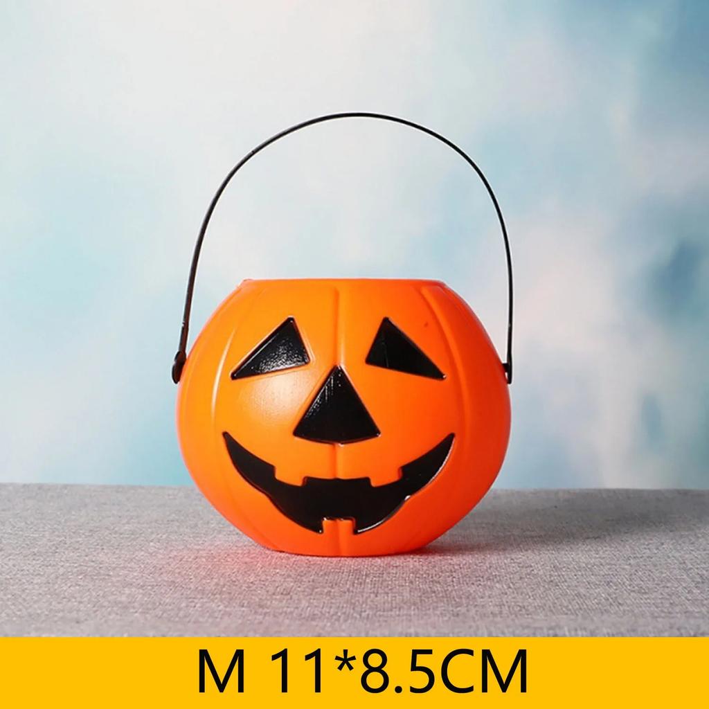 Halloween 3Pcs Pumpkin Buckets Portable Jack-O-Lantern Buckets Candle Led Lights Trick Or Treat Goody Buckets For Kids