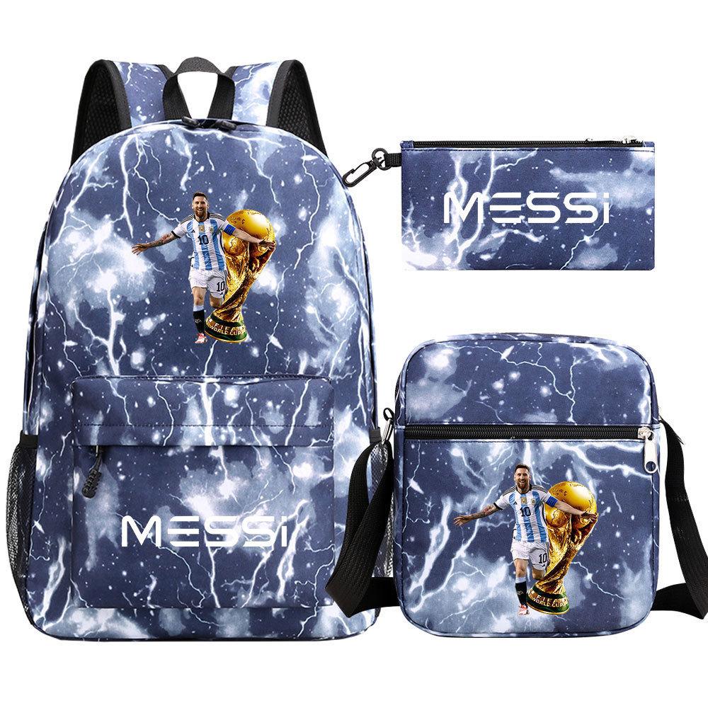 Football Star Print Youth Primary And Secondary School Students Schoolbag Three-Piece Set Men'S And Women'S Backpack