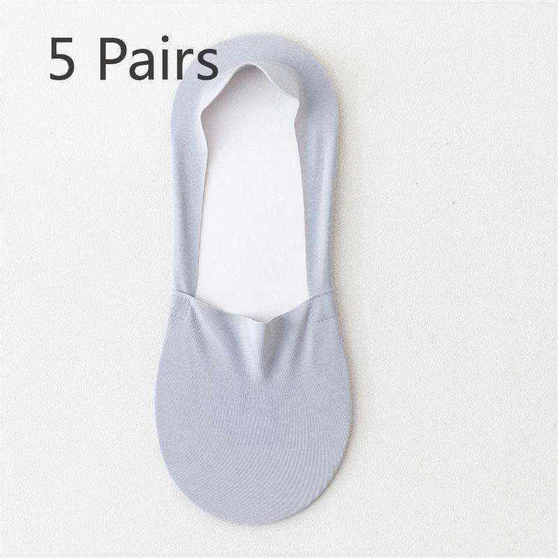 5 Pairs Boat Socks Men's and Women's Summer Ice Silk with Invisible Boat Socks Summer Silicone Non-slip Socks