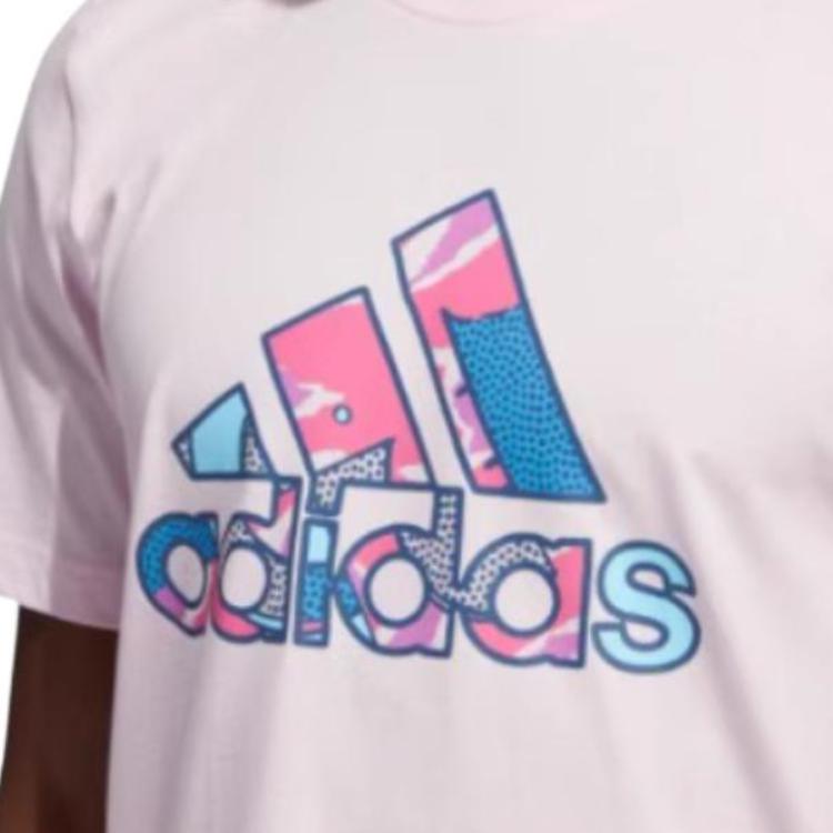Adidas Solid Color Logo Print Pullover Crew Neck T-Shirt Men Tops Pink HS4333