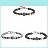 Stainless Steel Cross Mens Bracelet With Geometric Design And Volcanic Stones For Travel Gift