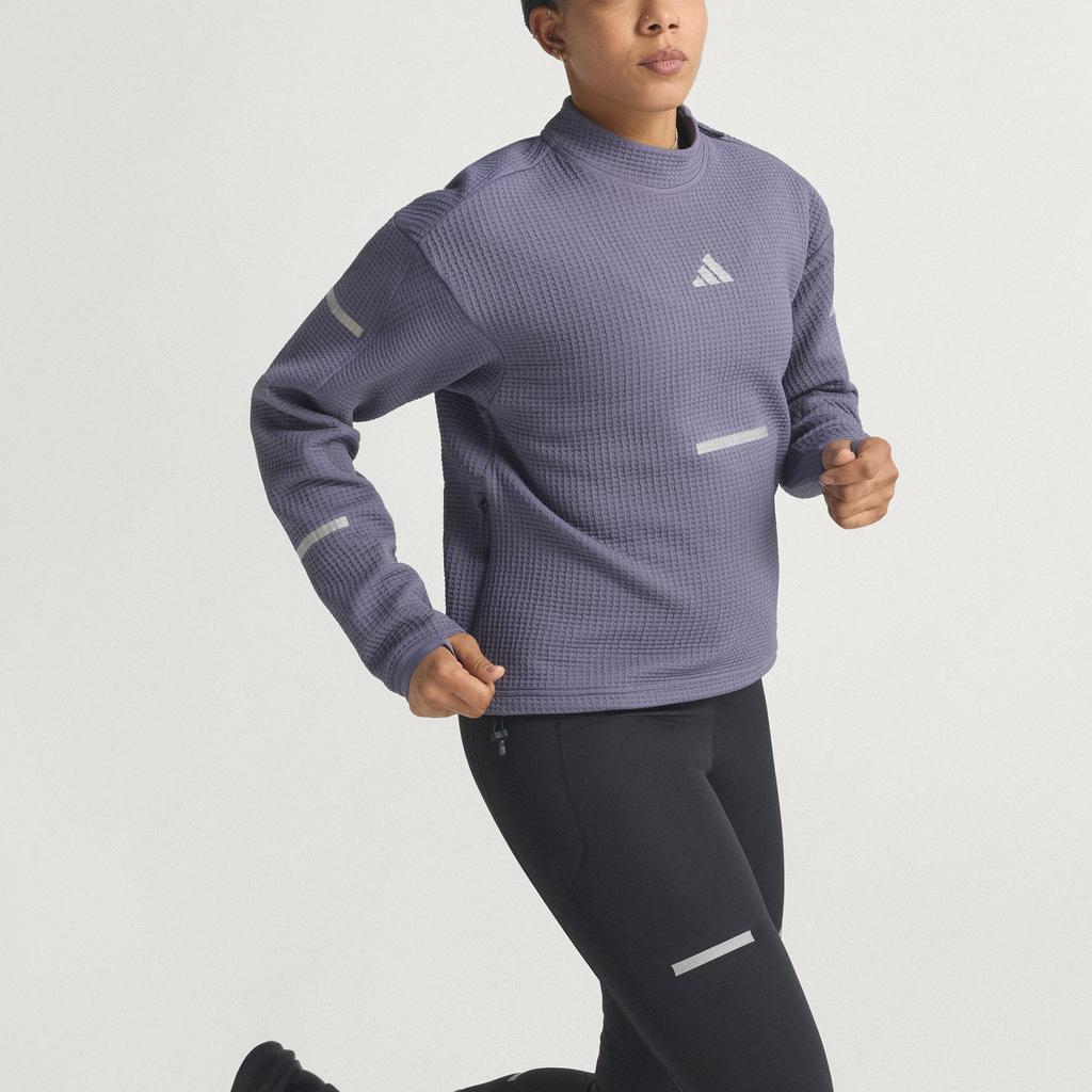 Adidas Adi365 Running Crewneck Logo Reflective Moisture-Wicking Warm Running Waffle Sweatshirt Women Sweatshirt JP3844