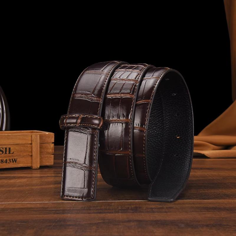 Men's Leather Belt Fashion 3.8cm Wide Black Brown Unbuckled Trouser Belt for Male Fashion Accessory