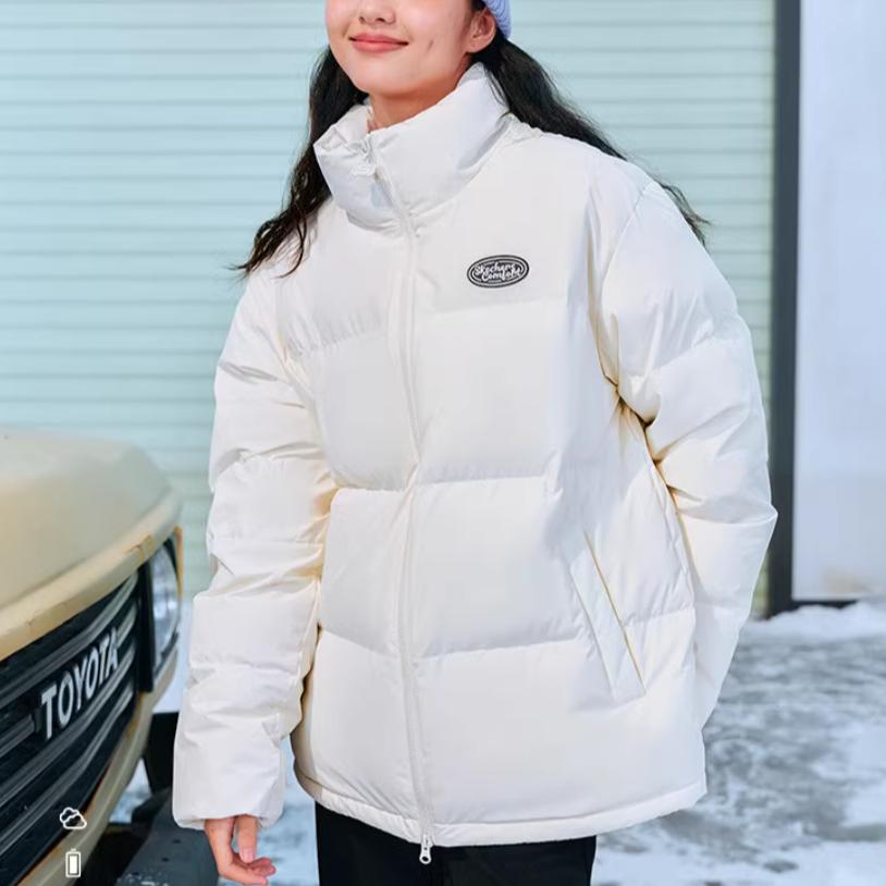 Skechers Letter Print Stand Collar Short Sleeve Puffer Jacket Unisex Jacket Cotton-Candy-White L423U101-0074