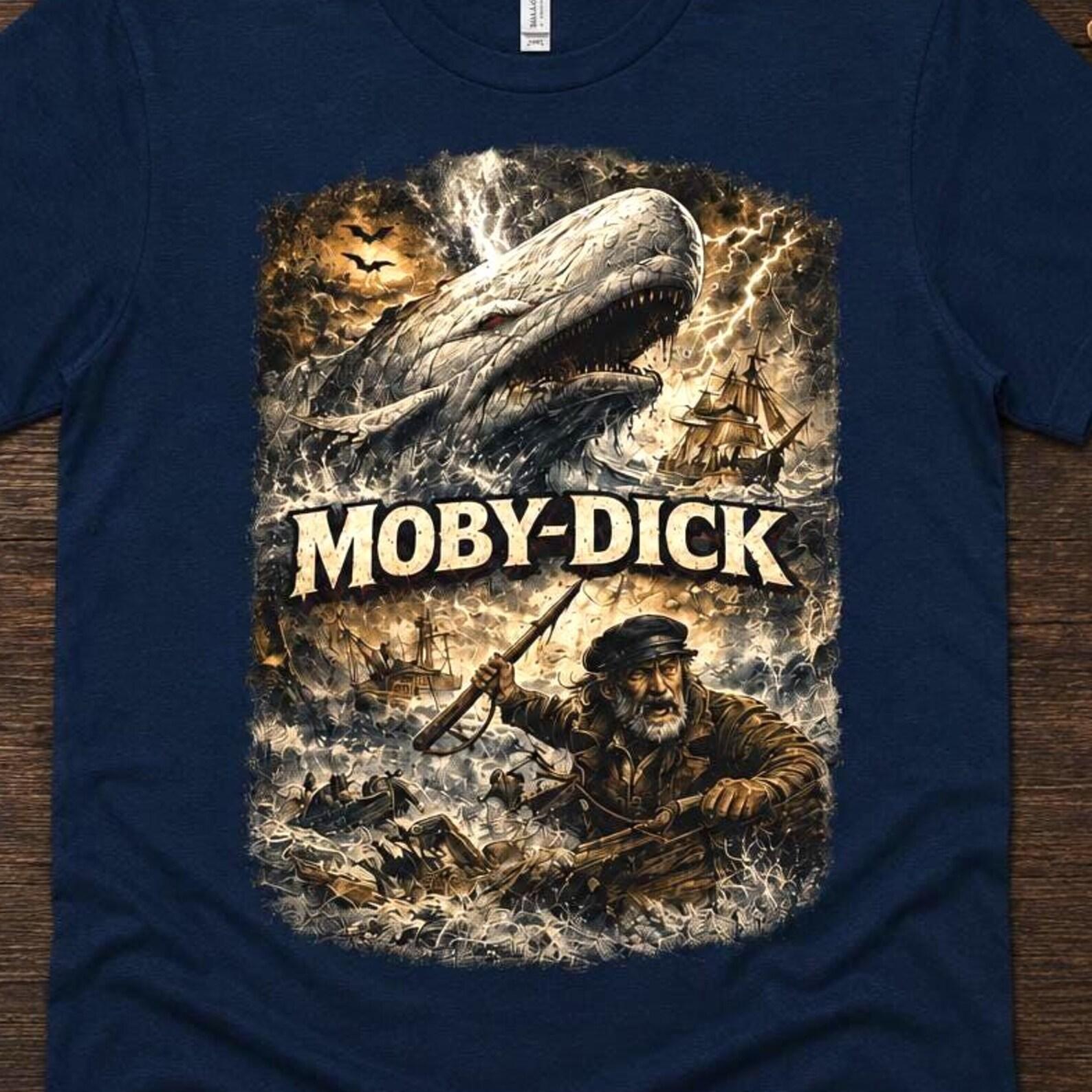 Moby Dick Literature Shirt, Classic Book Tee | Vintage Nautical Graphic T-Shirt, Dark Academia Literary Apparel, Sea Monster Unisex Top S