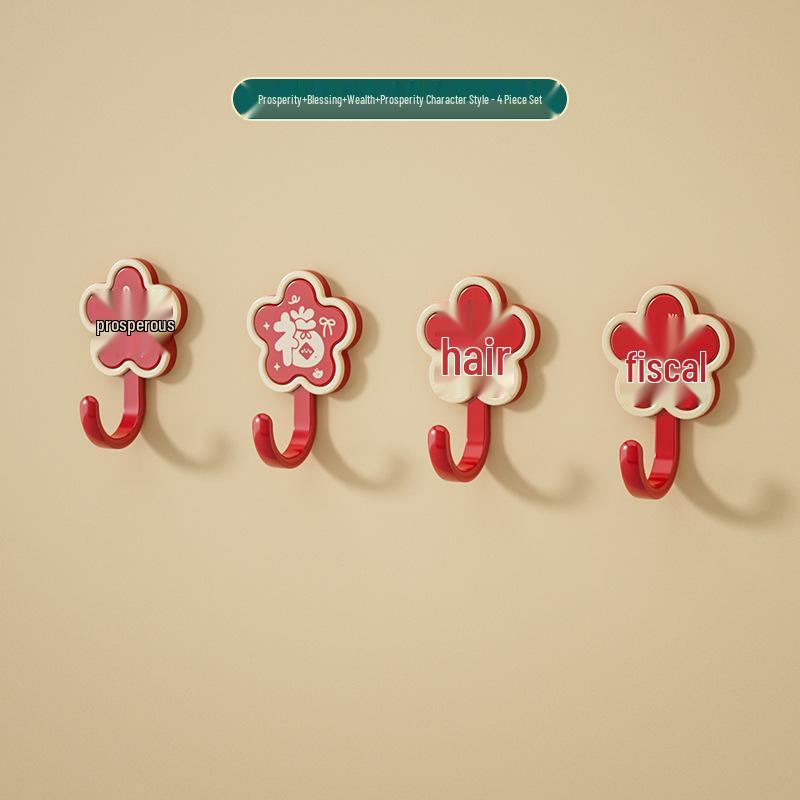 Red Festive New Year Wealth & Prosperity Adhesive Door Hook for Housewarming, No-Drill Installation