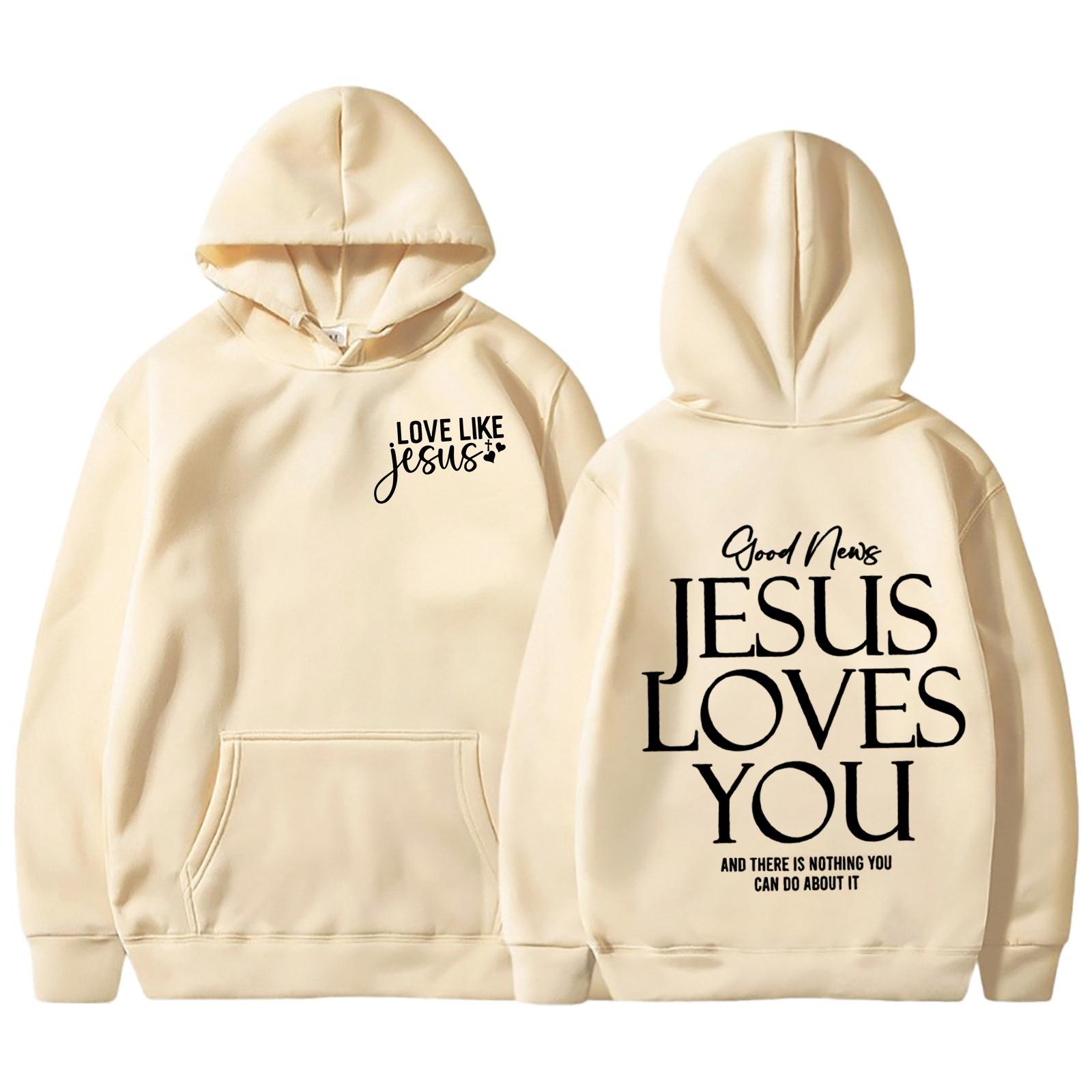 

Jesus Love You Новий осінньо-зимовий модний комір із капюшоном із літерами та оксамитовий вільний світшот S хакі