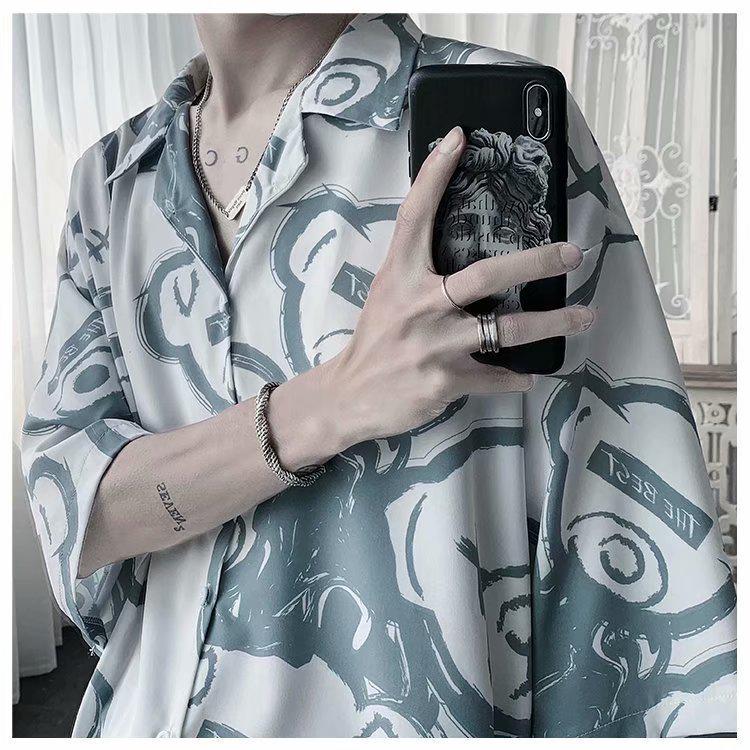 Men's Summer 2021 Korean-Style Casual Loose Print Half Sleeve Shirt