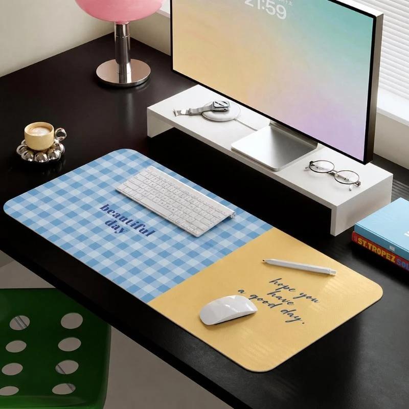 Cute Pink Green Plaid Printed Large Desk Mat Waterproof Non Slip For Home Office Work Study Gaming