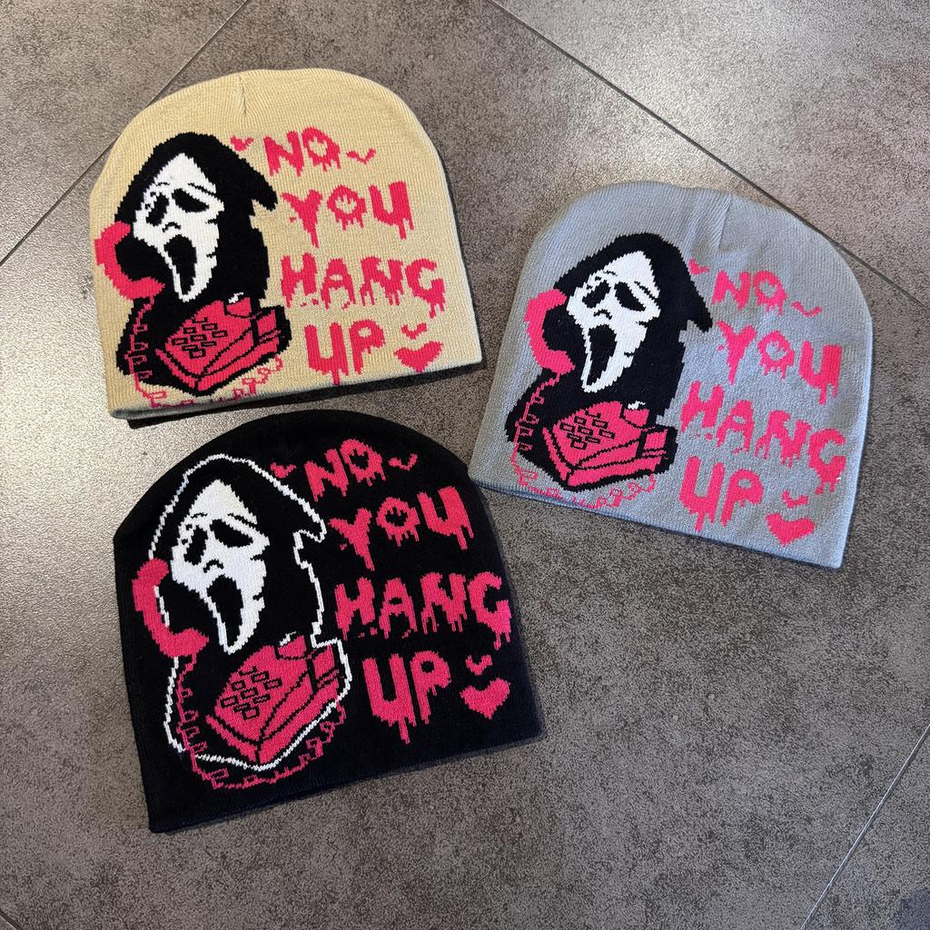 Ghost Pattern Halloween Letter Knitted Hat For Trendy Casual And Use Outdoor