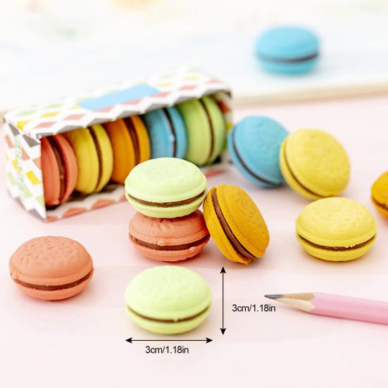 5Pcs Macaron Cookie-Shaped Eraser Set Cute Creative Erasers for Kids Students Colorful Pastel Soft Rubber Erasers Fun School Supplies Classroom Prize