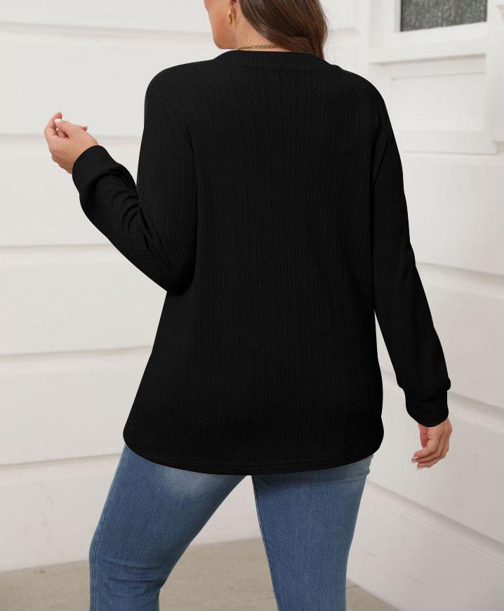 2025 Damen Einfarbig V-Ausschnitt Knopf Langarm Lässiges Mode-T-Shirt für Herbst/Winter