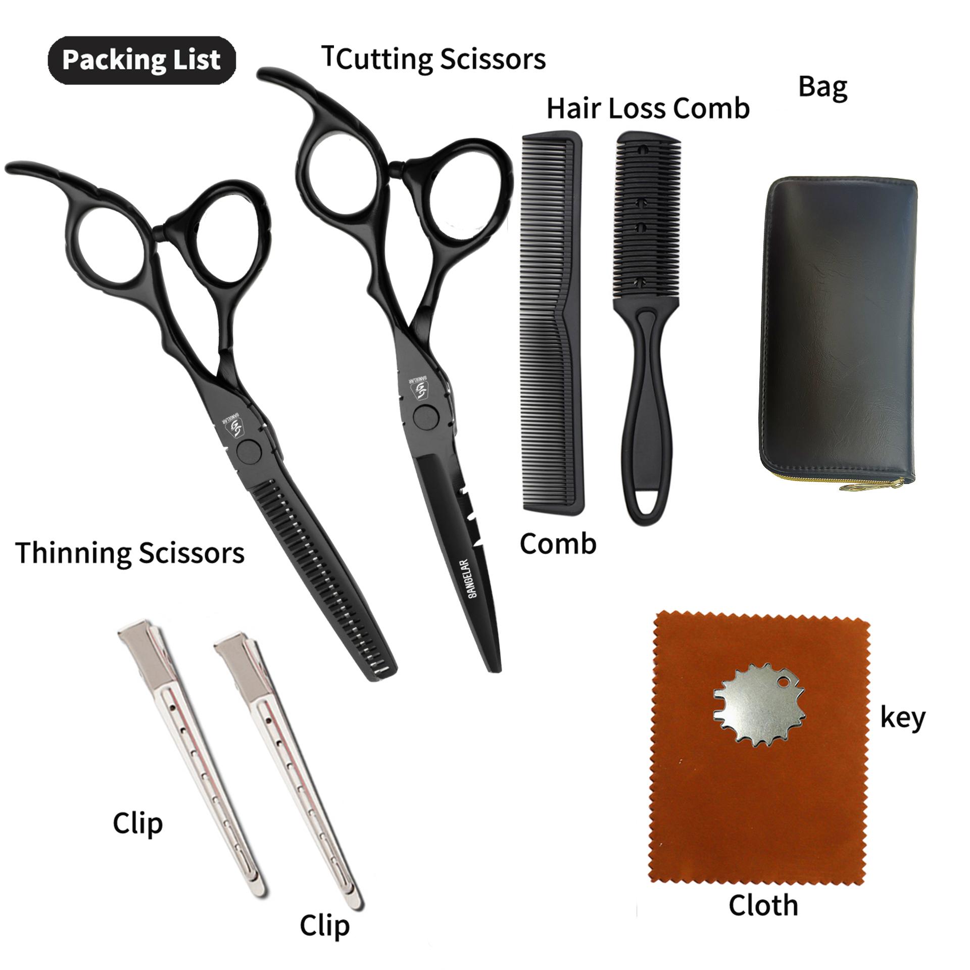 

Sangelar 6 дюймов 9 шт. набор черных ножниц для стрижки филировочные ножницы высокого качества ножницы для стрижки парикмахерская машинка для стрижки набор чёрный