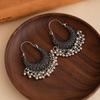 Ethnic Style Retro Temperament High-End Stud Earrings Silver Round Beads Beaded Fringed Earrings Women'S Crescent Light Luxury Earrings