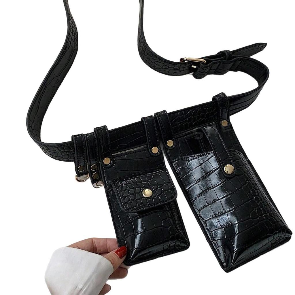 Crocodile Pattern Women's Fanny Pack: Stylish Double Belt Bag, Small Phone & Lipstick Holder