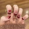 Cute KT Skin-Brightening Cat Eye Handmade French Nails with Fragrant Style and Sparkle Bow