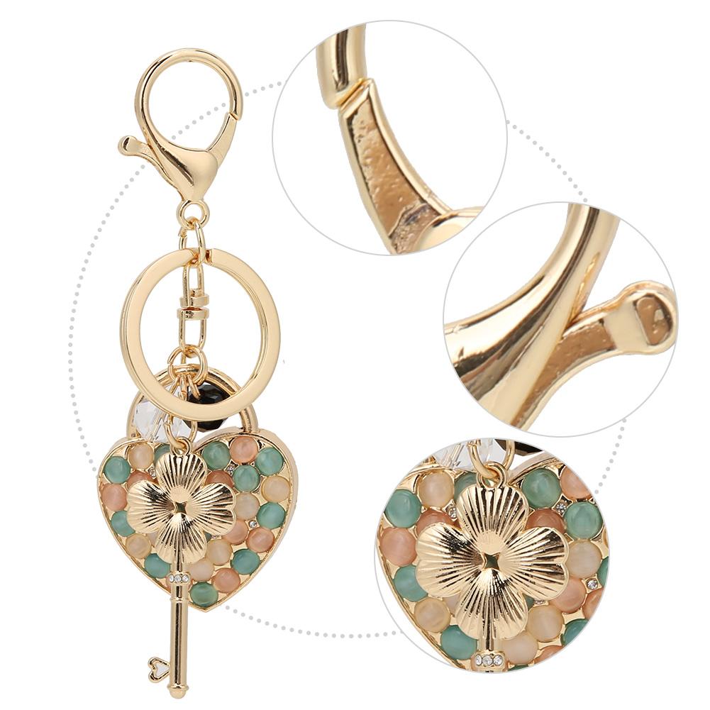 Rhinestone Keyring Pendant Heart Four Leaf Clover Key Shaped Rhinestone Key Ring Bag Decoration Gift