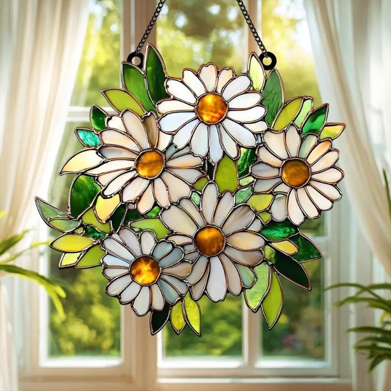 Buntglas Vögel Sonnenblumen Sonnenfänger Dekorationen zum Aufhängen am Fenster, Künstliche grüne Pflanzendekorationen Geschenk für Frauen, Mutter