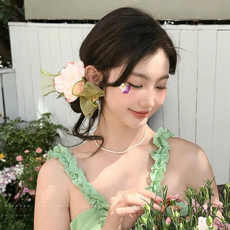 Atmosphere, Peony Flowers, Hair Hoop, Grab Clip, Female Back of Head, Shark Clip, Tie Hair, Rubber Band Headpiece