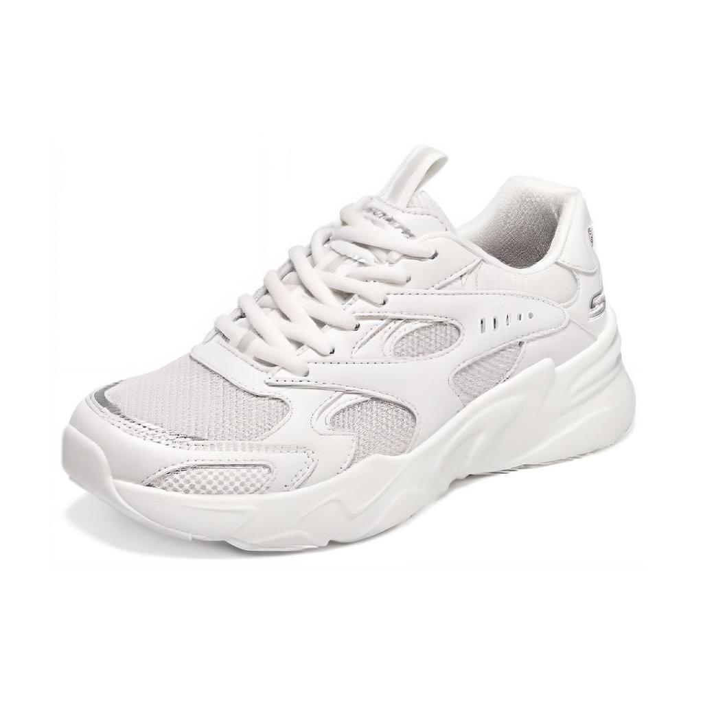 Skechers Bobs Bamina Mesh Pelle Lacci Scarpe Basse Stile Dad Sneakers Donna Bianco 117354-WHT