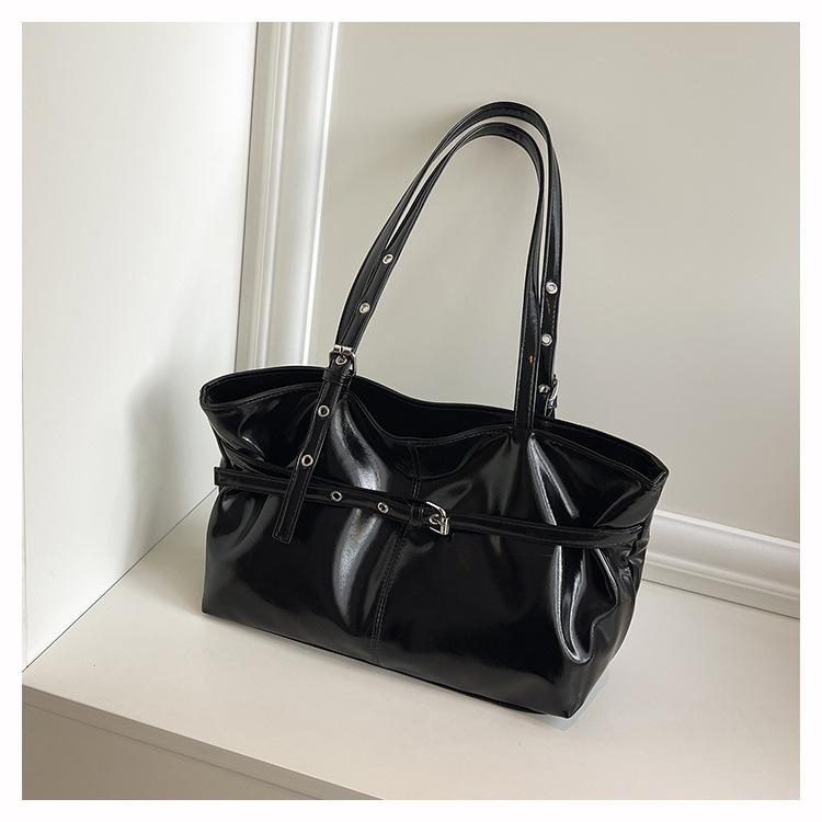 Retro Solid Color Faux Leather Shoulder Bag for Women, Chic Belt Buckle Clutch Handbag, Spacious Daily Commute Tote
