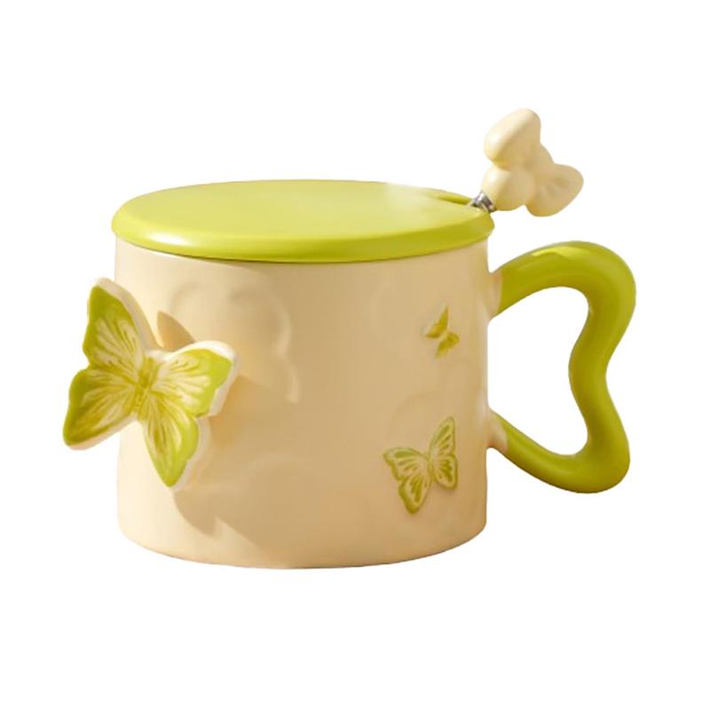 Elegant Butterfly Ceramic Mug Set With Lids And Spoons Reusable Coffee Mugs For Coffee, Tea, And Breakfast Outdoor Tableware