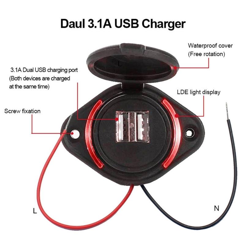 Waterproof Power Socket Universal 12 24V Vehicle Chargers Double USB 5V 3.1A Output for Trucks Motorhomes ATV UTV Boats