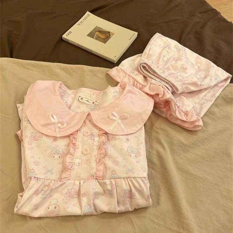 

Full of pink Melody pajamas women s short-sleeved shorts doll collar two-piece set girl princess style loungewear S