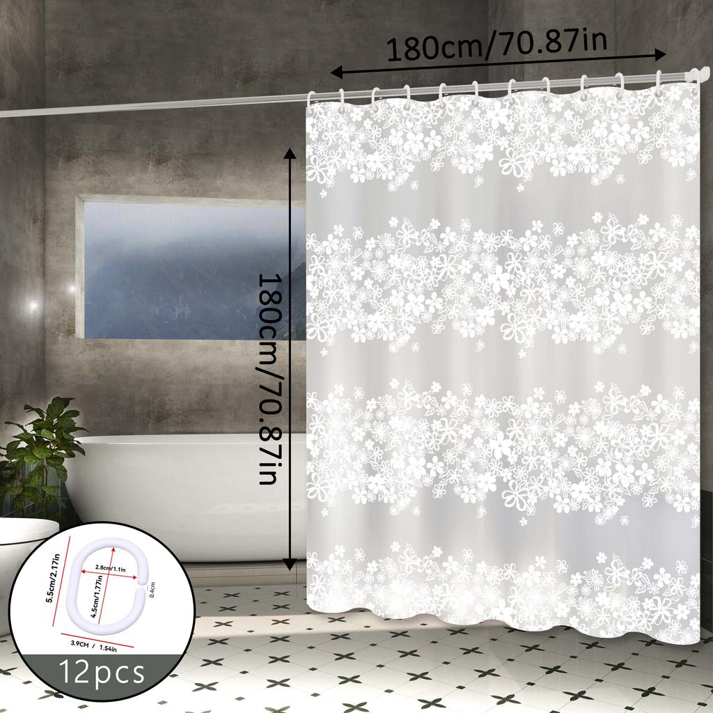 Romantic Garden In the Bathroom, White Floral Shower Curtain, Partition Curtain, Bathroom Hanging Curtain