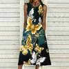Plus Size Women Sleeveless Round Neck Dress Fresh Tiny Ditsy Floral Flowy Mid Length Gown