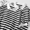 Vintage Black and White Striped Short Sleeve Polo Shirt