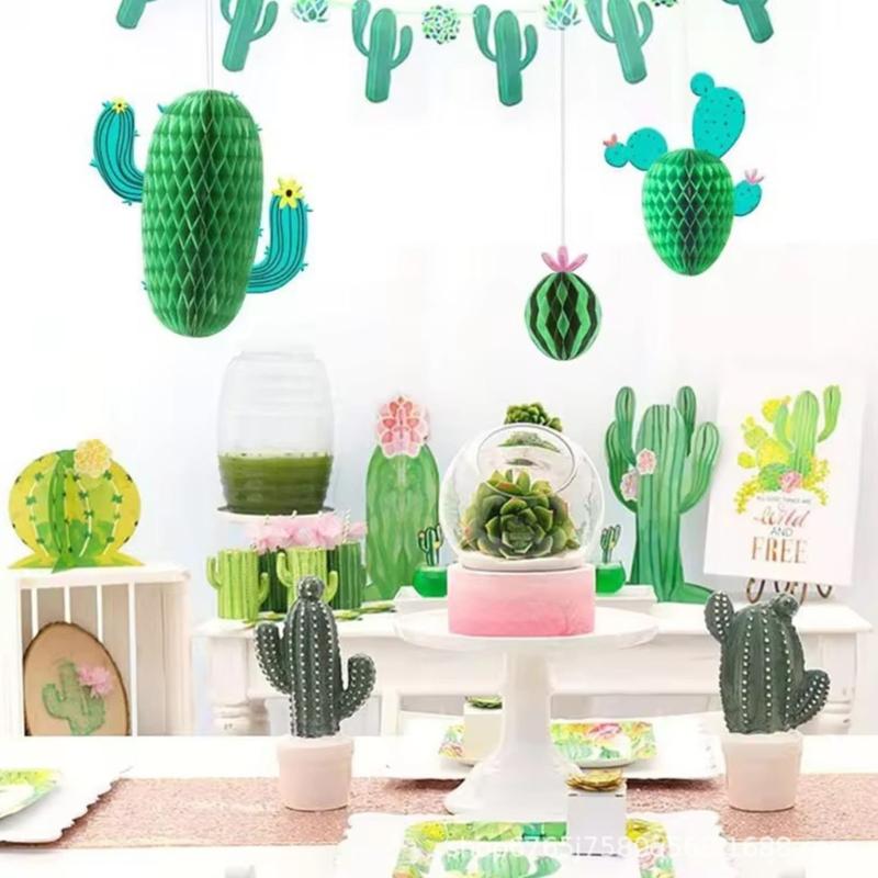 6 ks Kaktusová buněčná koule Party dekorace Papírová nástěnná závěsná ozdoba Pro narozeniny Svatba Tematická party dekorace