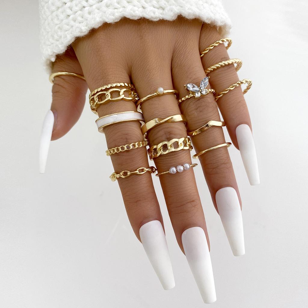 Boho Gold Color Snake Rings Set For Women Vintage Geometric Cross Heart Butterfly Rings Female Finger Rings Trendy Jewelry Gifts