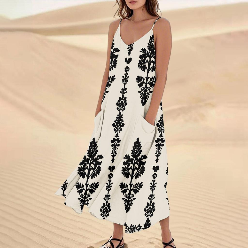 Damen Sommerkleid Lässig Locker Lange Strandurlaub Kleider