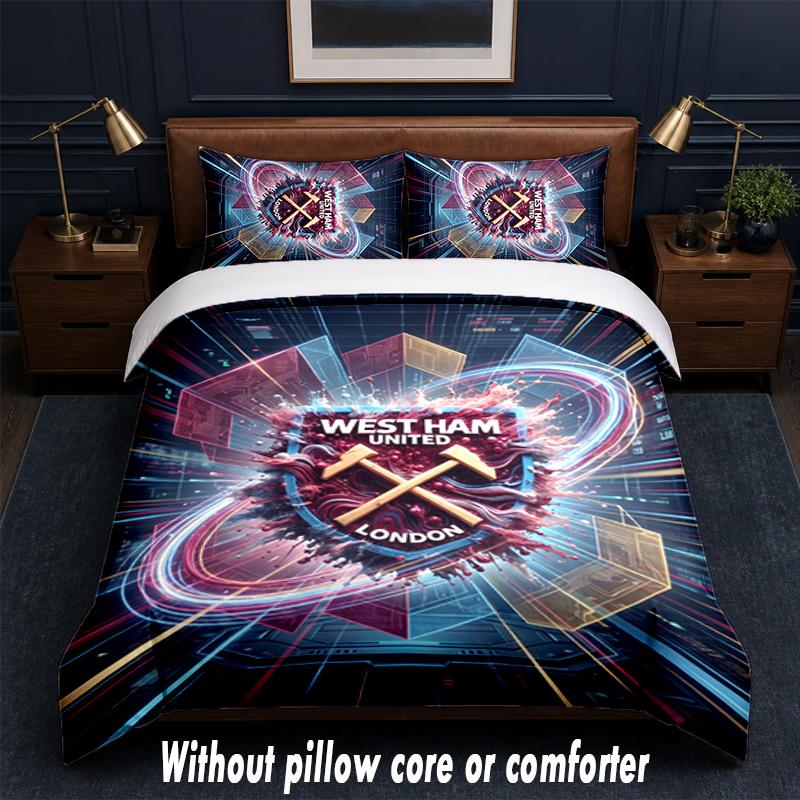 Set Biancheria da Letto West Ham United Football Design 1 Copripiumino + 2 Federe Morbido Traspirante Biancheria da Letto per la Casa