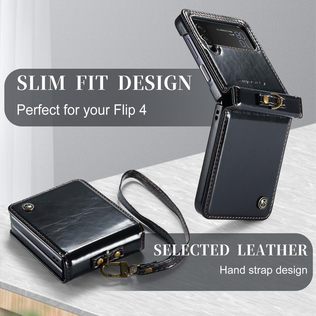 For Samsung Z Flip4 5g Anti -Slip Leather Phone Strap Bag Case For Samsung Galaxy Z Flip4 Flip 4 Zflip4 Cell Phone Accessories