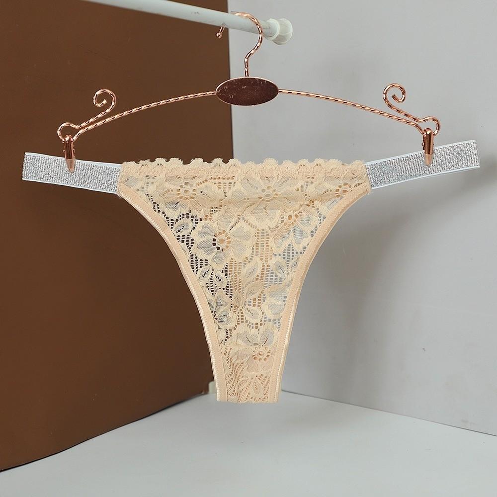 Transparent Lace Flower Panties Mid Waist Mesh Briefs Breathable Rhinestone Thong Ladies