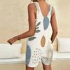 Women Plus Size Sleeveless Scoop Neck Abstract Leaf Print Loose Short Romper With Patch Pockets