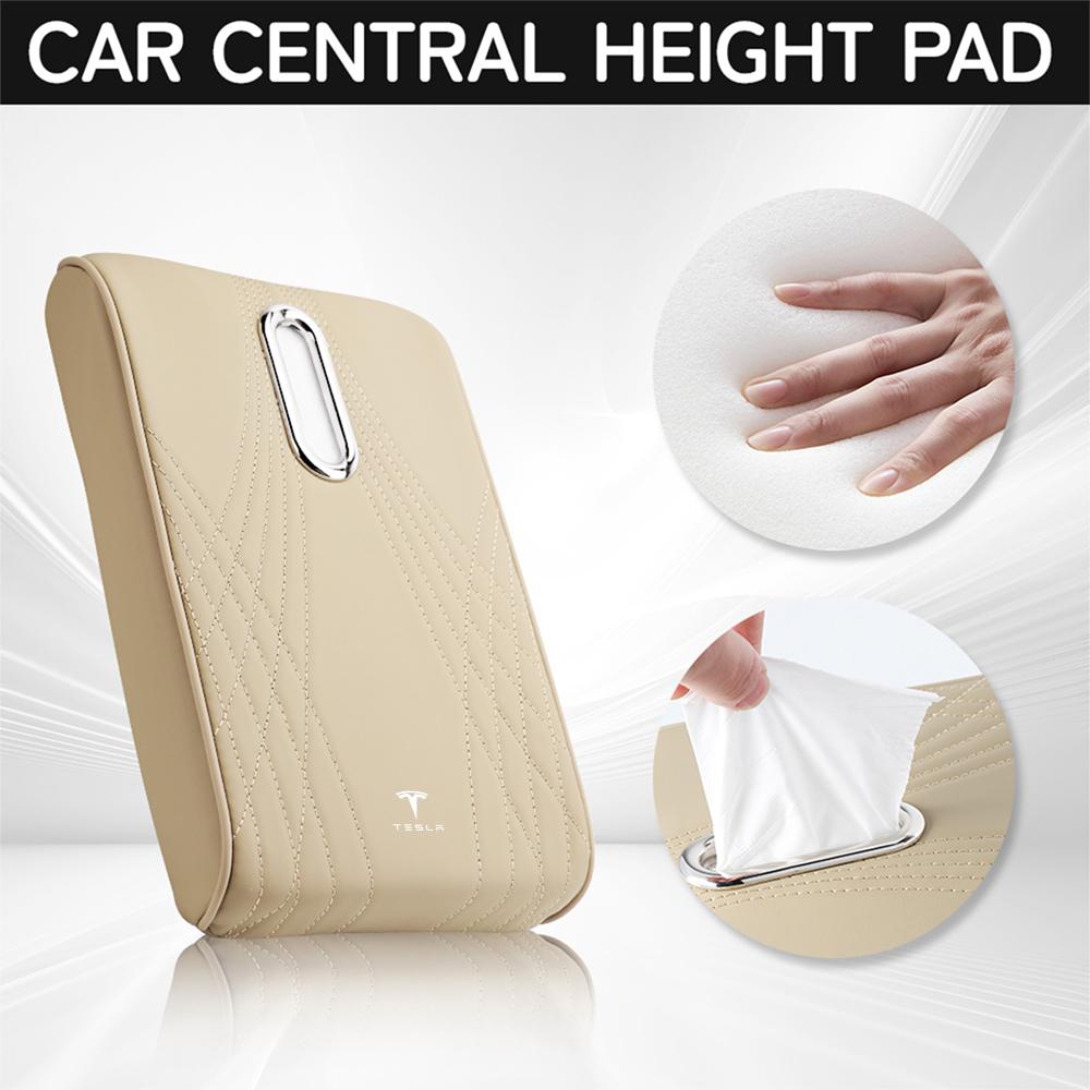 AAAIM1 Car Armrest Cushion With Pocket Tissue Storage Bag Center Console Armrest Box Mat For Tesla Model 3 Y X S Roadster Cybertruck