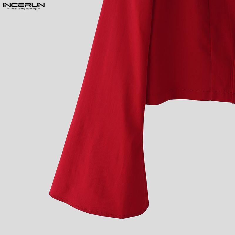 INCERUN 2PCS Men Lapel Long Sleeve Cropped Blazer Long Splits Flare Pants Casual Outfits Two Piece Sets