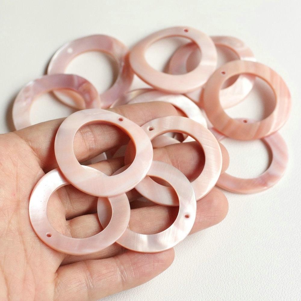Pink Mother-of-Pearl Shell Jewelry Set: 40mm Round Ring, Medium Earrings, Hairpin, Pendant for Handmade DIY Accessories.