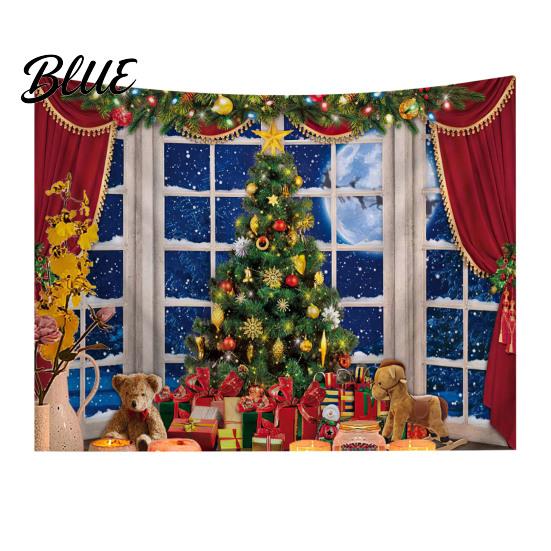 Christmas Wall Hanging Snow Scene Tapestry Holiday Backdrop Xmas Tree Cloth for Window Wreath Tapestry Bedroom Living Room 59x39 Inch Party