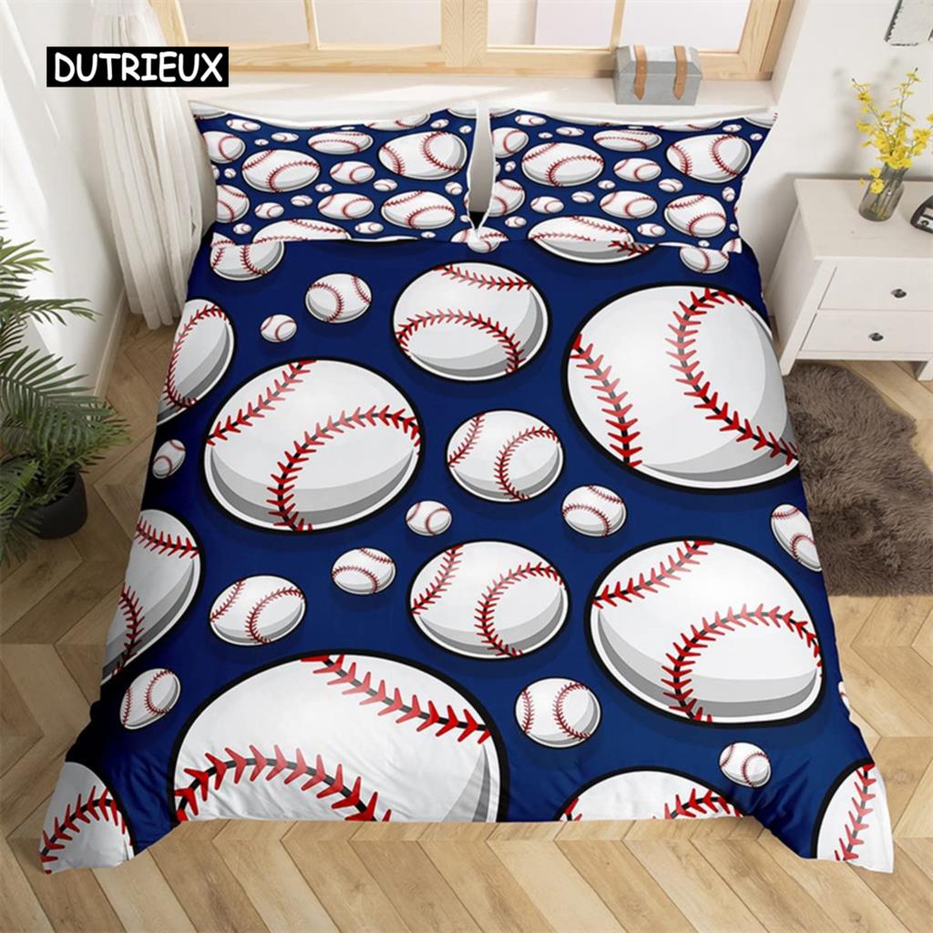 

Boys Baseball Duvet Cover 3D Sports Theme Bedding Set Microfiber with Bat Gloves Twin King Queen Size EU single(135x200cm)