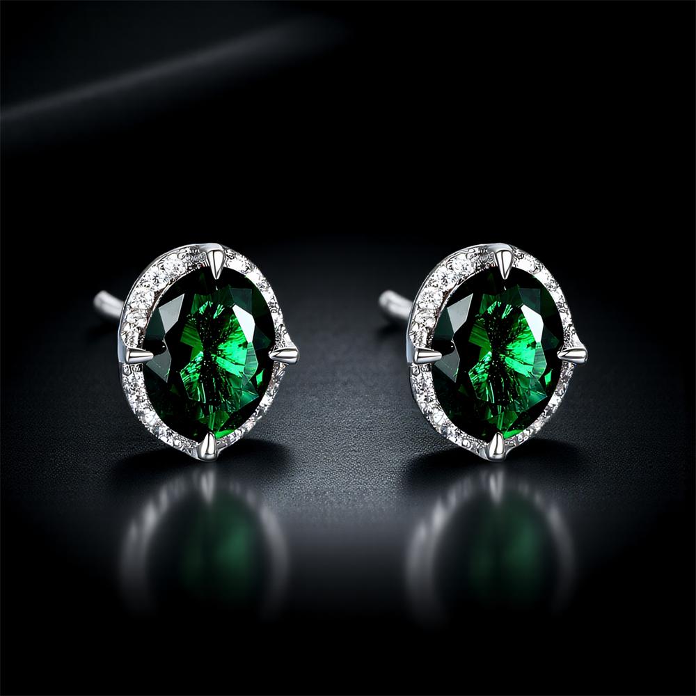 Trendy Green Crystal Oval Stone Small Stud Earrings For Women Vintage Silver Color Wedding Earring Birthstone Jewelry Girls Gift