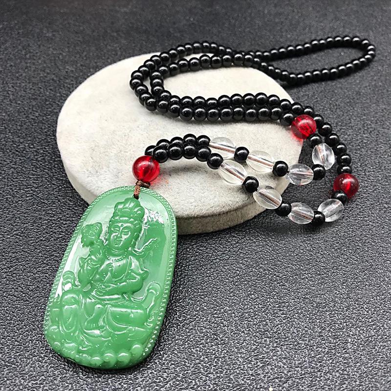 Retro Guanyin Buddha Guan Gong Imitace Jadeitového Přívěsku Řetízek Doplňky Náhrdelník Etnický Styl Přívěsek